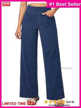 Women's Wide Leg High Waisted Pull On Stretch Denim Jeans